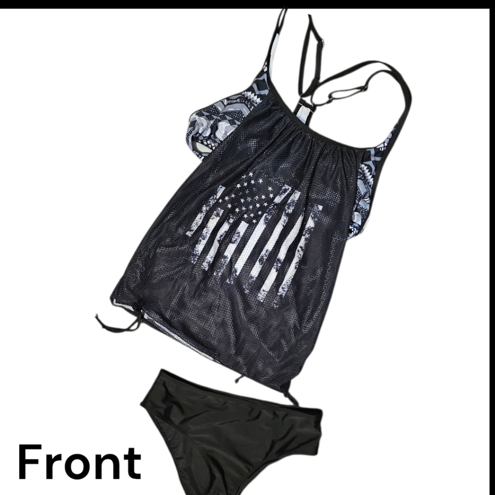 Cocolona Gray And Black Two Piece Swimsuit Medium